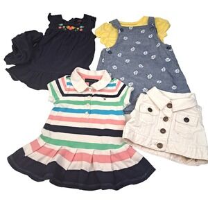 Baby Girl 6 Months Clothing Lot 4 Pieces Denim Vest 3 Dresses‎ Preppy Classic